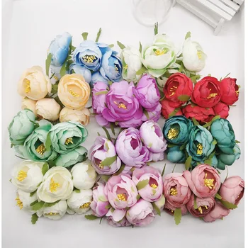 

6PCS/LOT Mini Silk Daisy Artificial Rose Flowers Bouquet DIY Wedding Decoration Paper Flower For Scrapbooking Flower