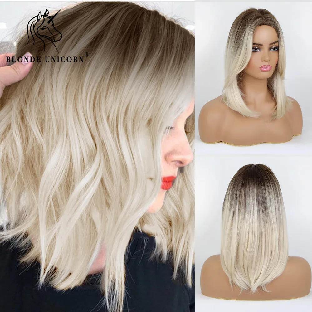 PROD 4000286720870 Blonde Unicorn Synthetic Wig Straight Medium Length
Ombre Brown Light Blonde Platinum Hair Wigs For Women Heat Resistant
Fiber