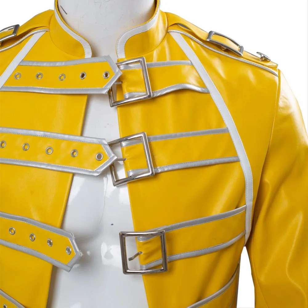 Королева Фредди Меркурий куртка косплей костюм пальто Меркурий куртка только желтый наряд для взрослых Хэллоуин костюм