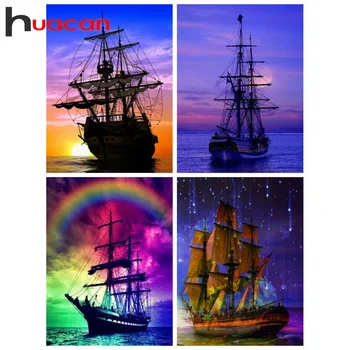 

Huacan Sailboat Diamond Painting Kit Farmhouse Home Decor Mosaic Ship Cross Stitch Sea Diamond Art Full Drill