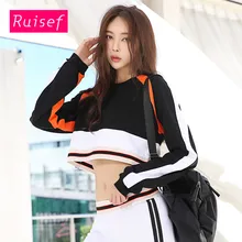 Спортивная куртка с длинными рукавами для фитнеса, повседневная, быстросохнущая, одежда для йоги, рубашка, короткая, женская, для бега, свободная, контрастная прошивка