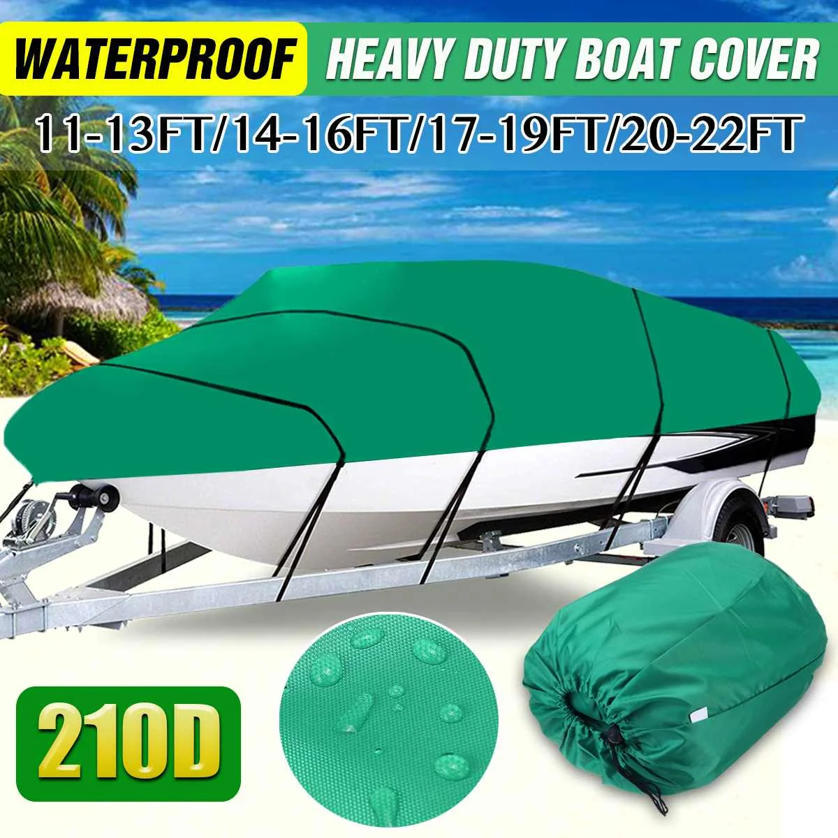 1122ft Green Boat Cover Winter Snow Cover 210d Waterproof Sun Shade Dustproof Cover Marine