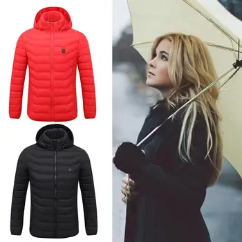 

Plus Size Hooded Coats Women Men Casual Warm Winter Long Sleeve Zipper Black Red Outdoor Heating Thermal Hiking Camping Coat