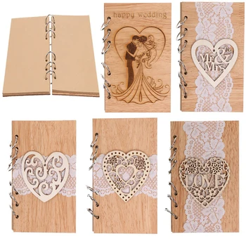 

Wooden DIY Photo Book Happy Wedding Love Notebook Meaningful Home Decor Guest Books & Pens High Quality