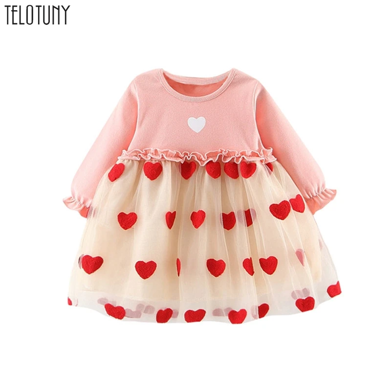 Telotuny/платья для девочек с рюшами; фатиновые лоскутные платья с принтом в виде сердечек; Одежда для девочек; платье принцессы для свадебной вечеринки; Ropa Nina