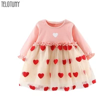 Telotuny/платья для девочек с рюшами; фатиновые лоскутные платья с принтом в виде сердечек; Одежда для девочек; платье принцессы для свадебной вечеринки; Ropa Nina