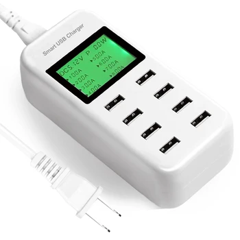 

USB Charger, 40W 8 Multi-Port Desktop Charger Charging Station LCD Fast Travel Wall Charger for iPhone 8/ 7/6/6S/Plus, iPad Ai