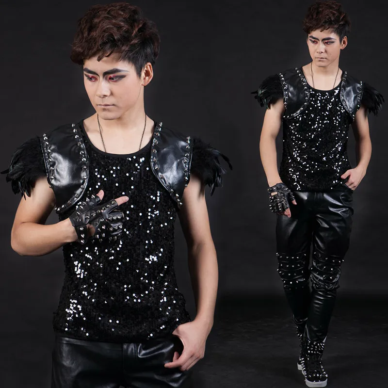 

Bar Performing Costumes Rivet Feathers DS Guest Host Fashion and Trends In The Bright Vest Male Mens Sleeveless Suit Vest 2020