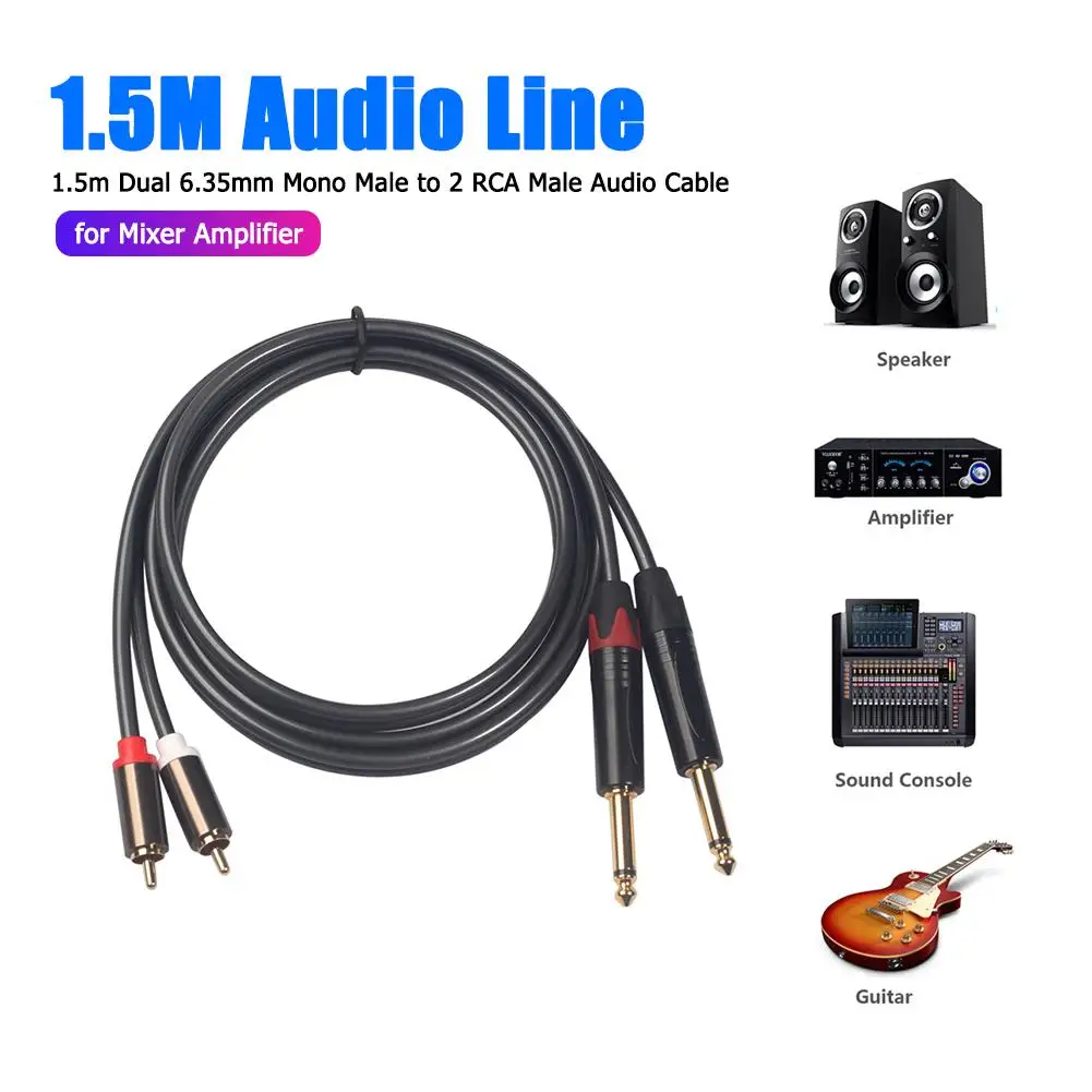 4.9ft двойной 1/4 дюйма моно папа до 2 RCA Мужской адаптер кабель для миксера усилитель