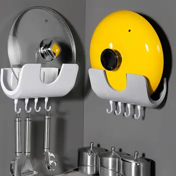 

Pot Lid Rack Pan Cover Drain Rack Storage Shelf Space Saving Spoon Rests Pot Clips Wall Mounted Hanging Lid Holder