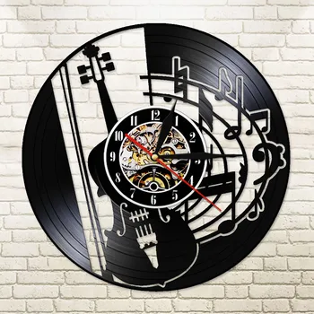 

Guitar Instrument Vinyl LP Record Wall Clock Music Notes Guitarist Black 12inch Watch Vintage Design Illuminated Nightlight Saat