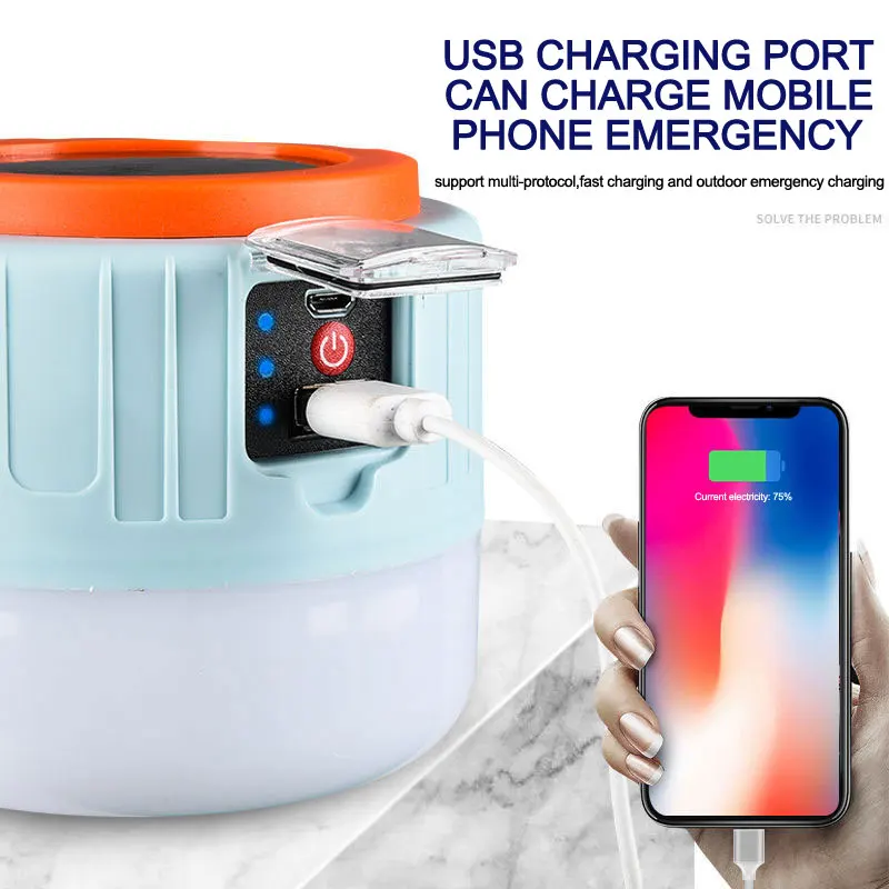 Solar LED Camping Lamp USB Rechargeable Outdoor Tent Lights Portable Emergency Lantern