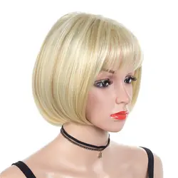 Женский парик блонд Боб, Женские синтетические волосы, короткие прямые парики с челкой, высокое Температурное волокно, 12 дюймов