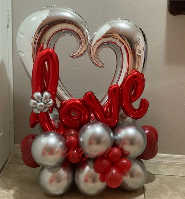 Bouquet de 12 Ballons Coeur Mylar Saint Valentin et Mariage