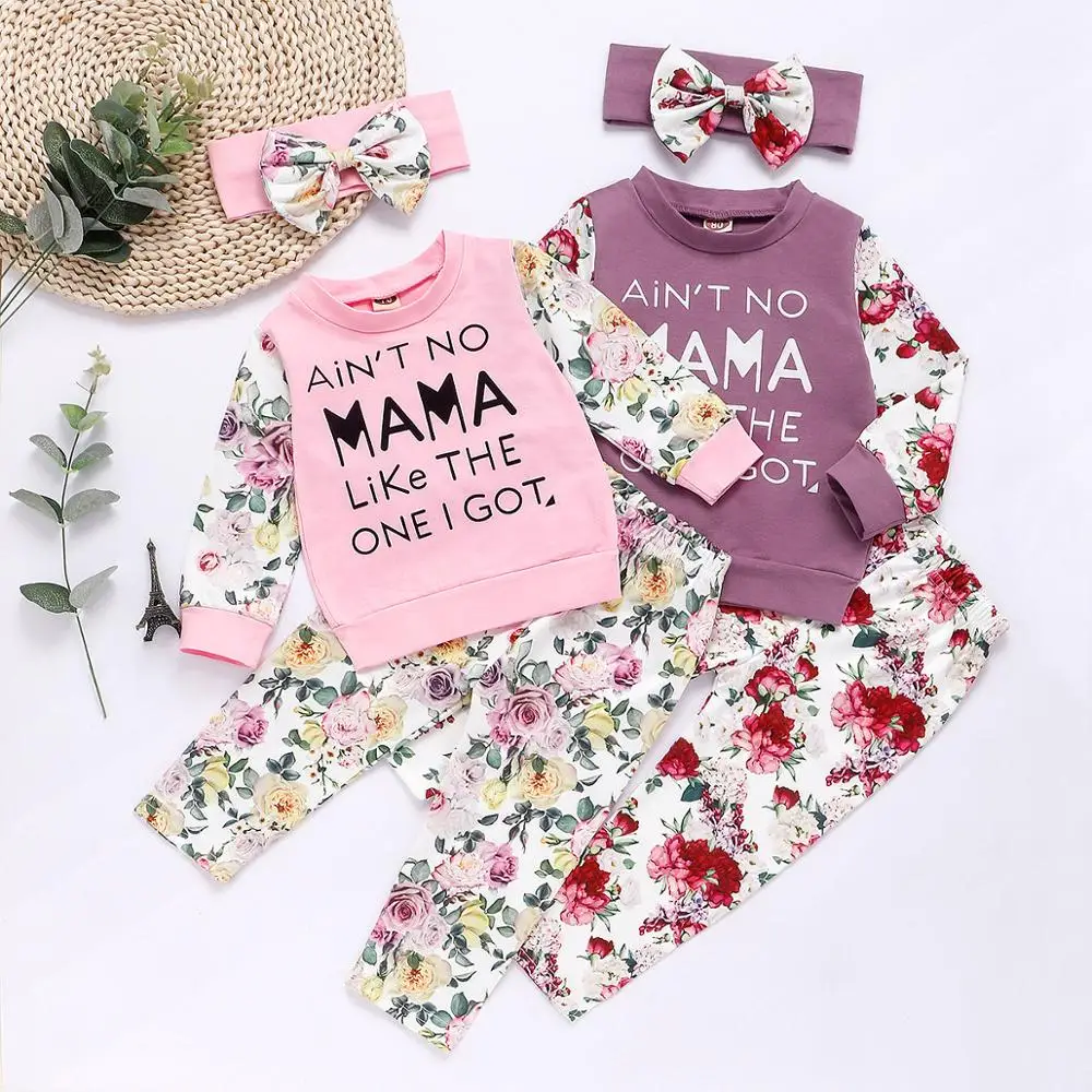 Baby Girl 6M-3T Ain't No Mama like the one I got printed Sweatshirt Top+ Flower Pant+ Headband 3PC outfits