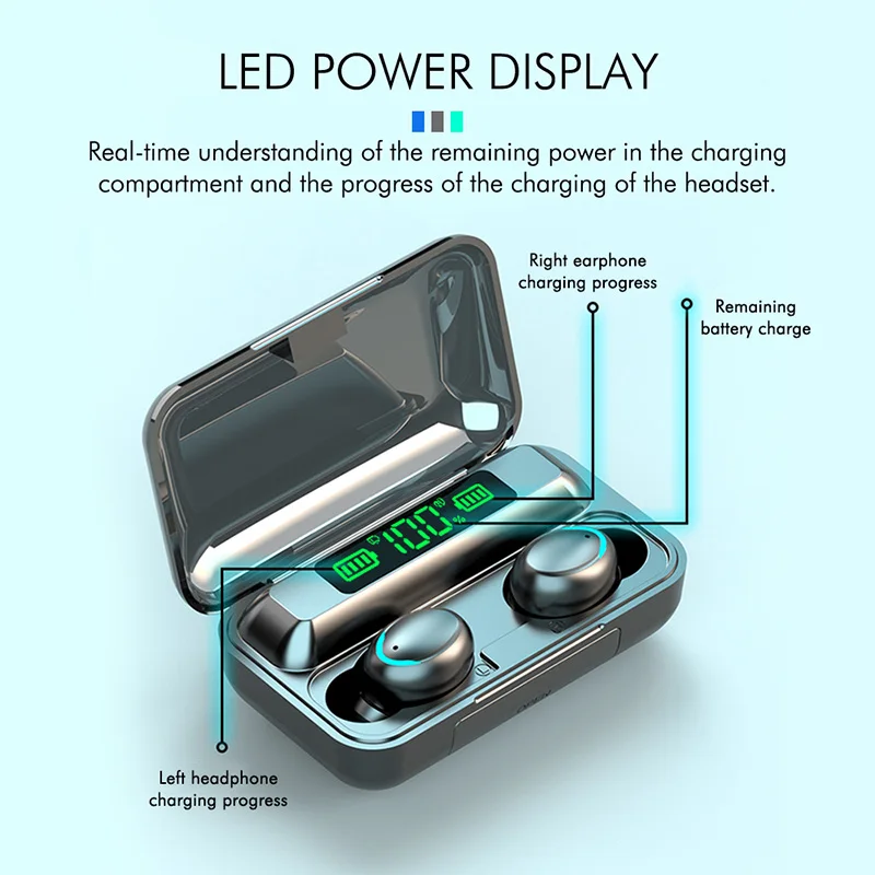 TWS Bluetooth 5 0 wireless headset touch digital display noise reduction stereo headset sports headset with charging compartment