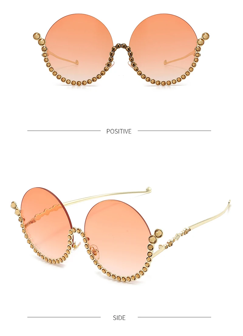 Luxus Runde Diamant Sonnenbrille Legierung Rimframe Kristall Shiny Sonnenbrille Weibliche Einzigartige Elegante Übergroßen Strass Shades UV400 – Detail 11