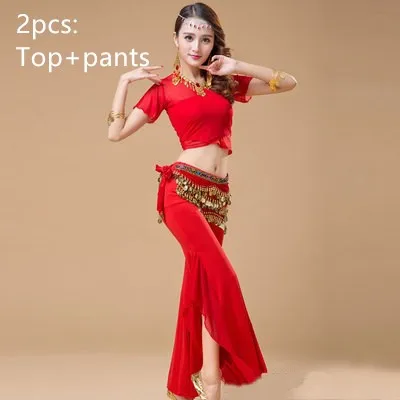 Red 2pcs Индийский Восточный танец, кружевной топ, брюки, Женская тренировочная одежда, одежда для танца живота, костюм, Тренировочный Набор, одежда для танца живота, профессиональная одежда - Цвет: Red 2pcs