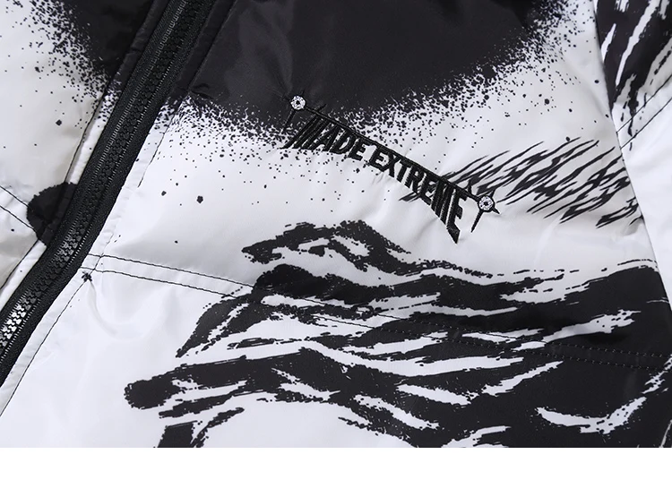 Хип-хоп Куртка парка с принтом чернил граффити Мужская зимняя ветровка с капюшоном уличная Harajuku стеганая куртка теплая куртка
