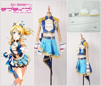 

LoveLive!Sunshine!! 6th Anniversary Ayase Eli Cosplay Costume Custom Girls Asymmetrical skirt Blue Women Dress COS Wig Pigtail