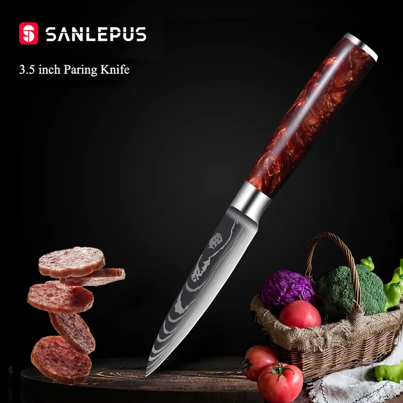 SANLEPUS Paring Knife 3.5&quot inch Stainless Steel Sharp Utility Peeling Laser Damascus Pattern Kitchen Knives | Дом и сад