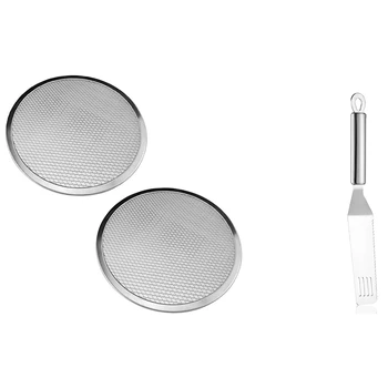 

3 Pcs Kitchen Accessories:2 Pcs Pizza Pans with Holes 14 Inch & 1 Pcs Stainless Steel Cake Shovel Round Cake Shovel