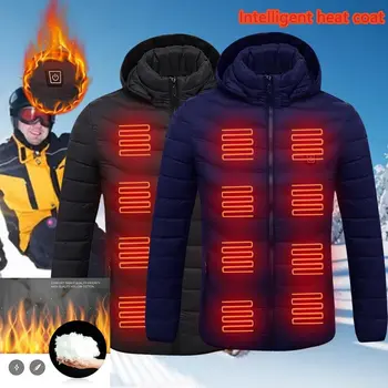 

Men Winter USB Heating Jackets Smart Thermostat women Warm Hooded Heated Clothing Fever 8 places cotton-padded jacket