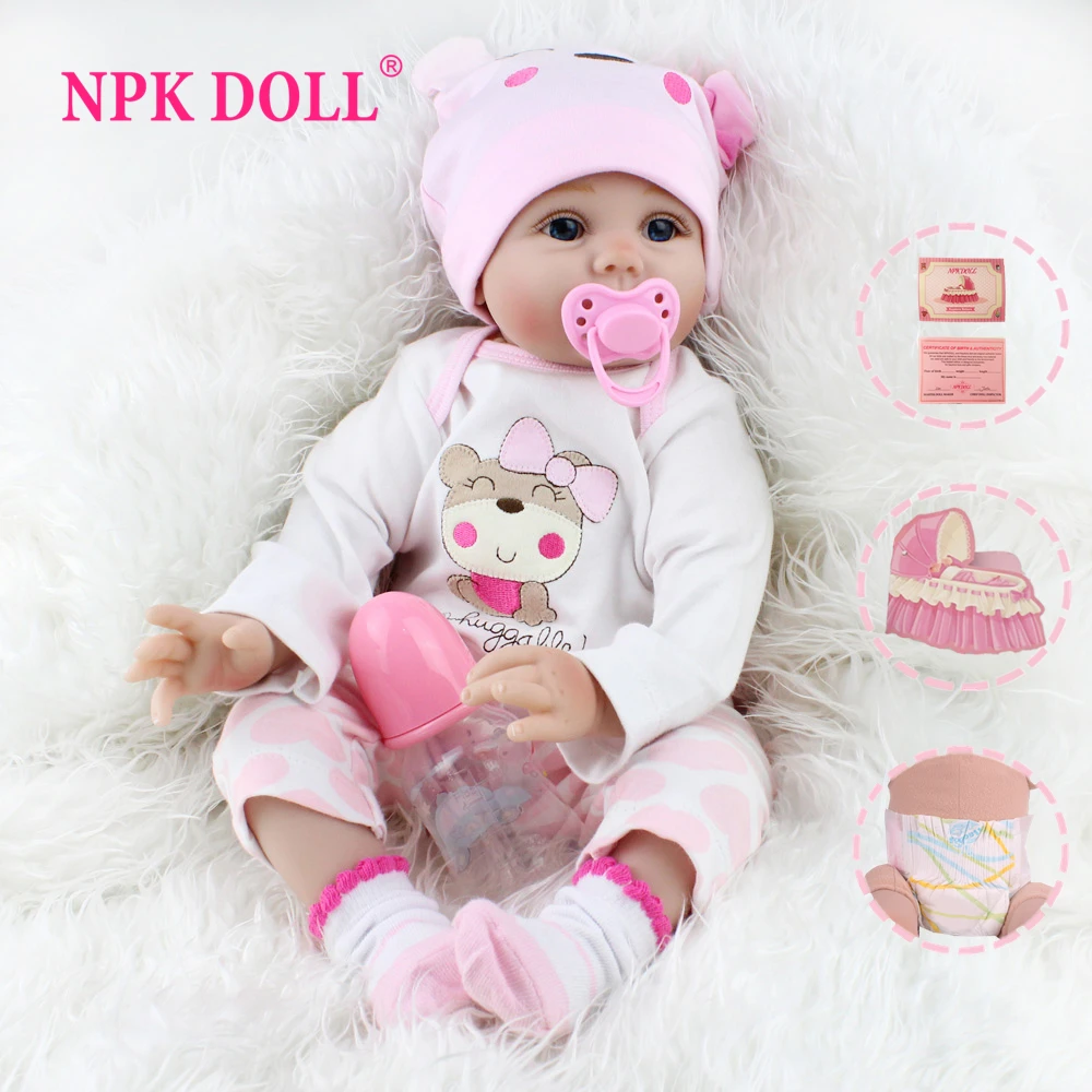NPK DOLL Reborn Baby Doll Girl Toys 22 Inch Lifelike Real Baby Soft Clothes Body BeBe Handmade Kits Birthday Pink Princess