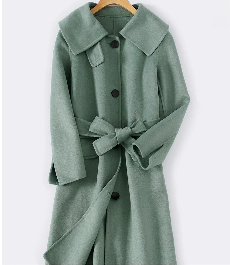 Шерстяной, ручной работы, пальто зима, новое двустороннее женское кашемировое пальто, Осеннее шерстяное пальто, длинная куртка, большой воротник