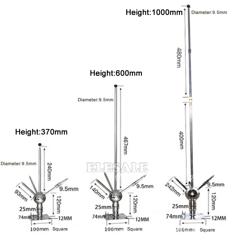 New 60CM Brass Lighting Rod Three-Pole Detachable Copper Lightning Protection Equipment For House Tower Tank Safety