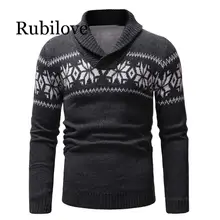 Rubilove мужской свитер с длинным рукавом, облегающий ВЯЗАННЫЙ ПУЛОВЕР, повседневный мужской свитер с v-образным вырезом и рождественским узором, осенне-зимние свитера
