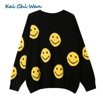 

Kai Chi Wan 2020 black women's fashion o collar casual women's street breezy smile expression sweater