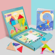 Puzzle magnétique en bois 3d, livre Tangram, jouet d'entraînement à la réflexion, jouets éducatifs Montessori pour enfants