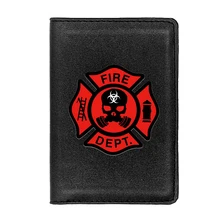 

Fire Rescue Biochemical Skull Badge Passport Cover Men Women Leather Slim ID Card Travel Holder Pocket Wallet Purse Money Case