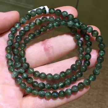 

5.8mm Natural Green Hair Rutilated Bracelet For Woman Man Crystal Stretch 3 Laps Round Beads Lucky Stone Fashion Jewelry AAAAAA