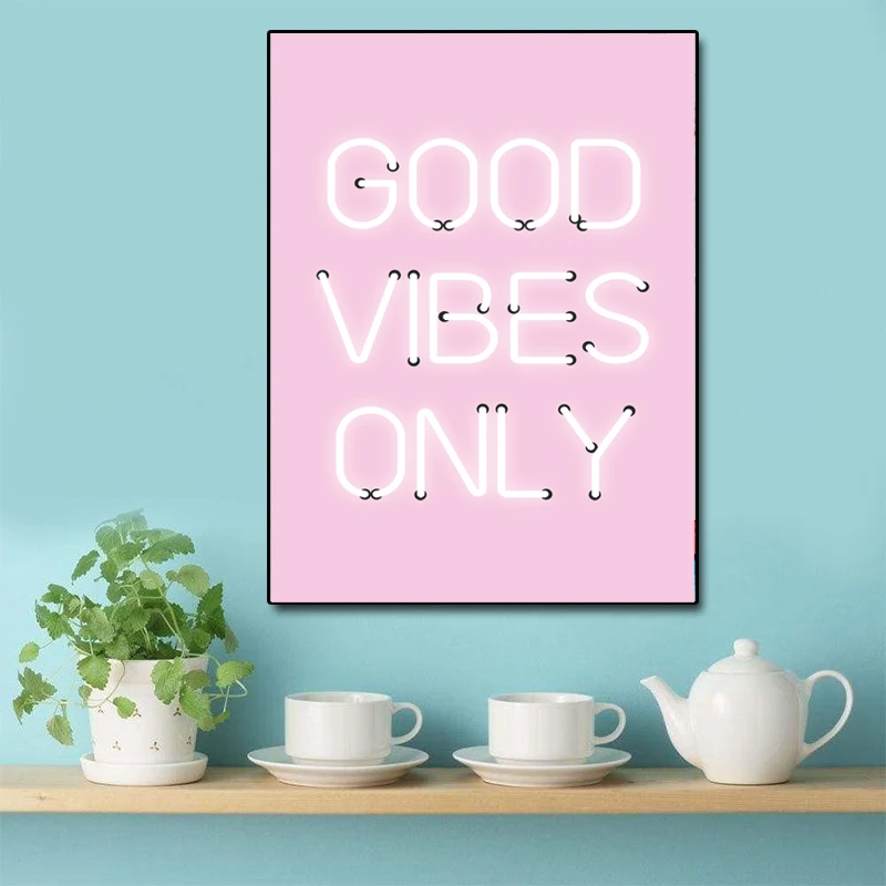 Настенная живопись Good Vibes Only с принтом цитатой неоновые огни вдохновляющий