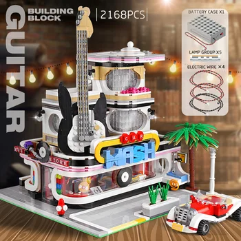 

MOULD KING Creator Expert Modular Building Guitar Shop with Light Custom MOC Idea Blocks Bricks Funny Kids Christmas Gifts Toys