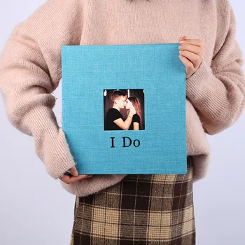 

16-inch 20 Pages Self Adhesive Photo Album DIY Scrapbook Rustic Linen Cloth Cover Personalise Album For Wedding Memory Album