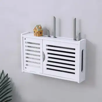 

Wifi Router Storage Boxes Case Shelf Cable Power Plug Wire Bracket Storage Box Wood-Plastic Wall Shelf Hanging Plug Bracket Box
