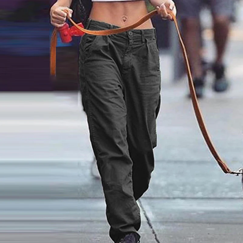 

Women Trousers Loose Long Casual Low Waist Pants Overalls Fashion Zipper Loose Female Pants