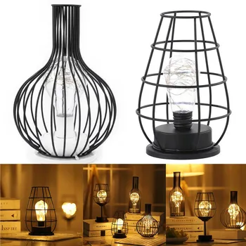 

Retro Table Lamp Geometric Copper Wire Lamp Iron Art Industrial LED Lights Bulbs Bedside Desk Light _WK