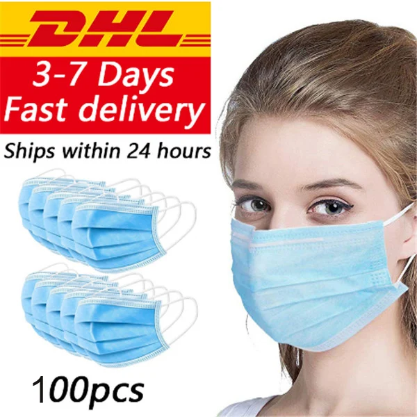 

100Pcs Disposable mask 3Layer Non-woven Activated carbon filter face mask CE Certification Breathable mask Features as N95 FFP2