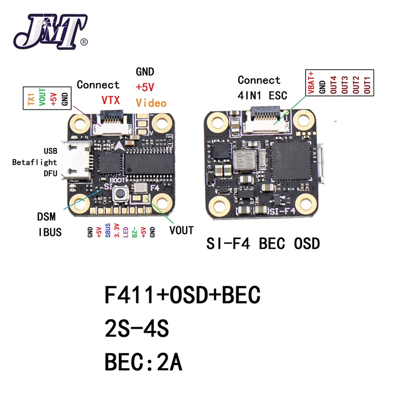 JMT F4 для Flytower SIF4 F4 Полетный контроллер+ 13A Blheli_S 2-4S бесщеточный ESC+ 40CH 25~ 200mW VTX 16*16mm для радиоуправляемого дрона FPV