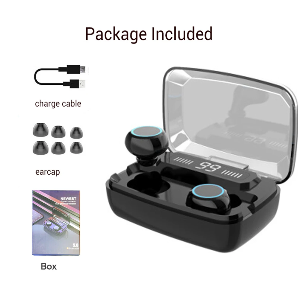 Fast Shipping 2000mAh LED Bluetooth Wireless Earphones Headphones Earbuds TWS Touch Control Sport Headset Noise Cancel Earphone