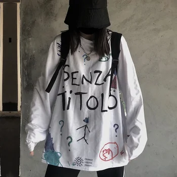 

spring letter printed oversized T Shirt harajuku Women long Sleeve T-shirts autumn white Tops Casual long Tshirt female T-shirt