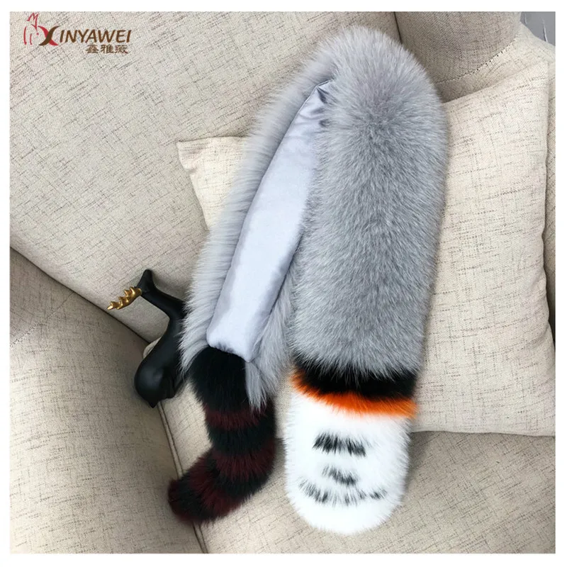 light grey Популярный женский шарф из натурального меха лисы зимний шарф чистый Лисий Шарф Модный женский шарф многоцветный на выбор - Цвет: light grey