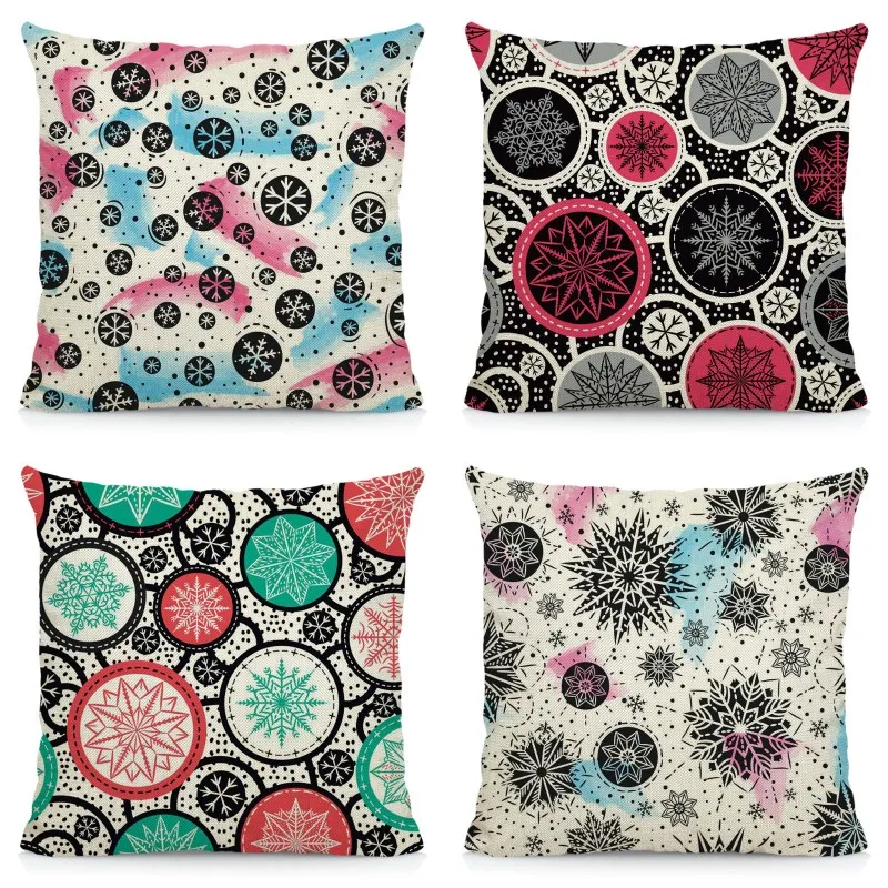 

XUNYU Cartoon Snowflake Pillowcase Sofa Decorative Pillow Cover Geometric Cushion Cover 45X45cm BT048