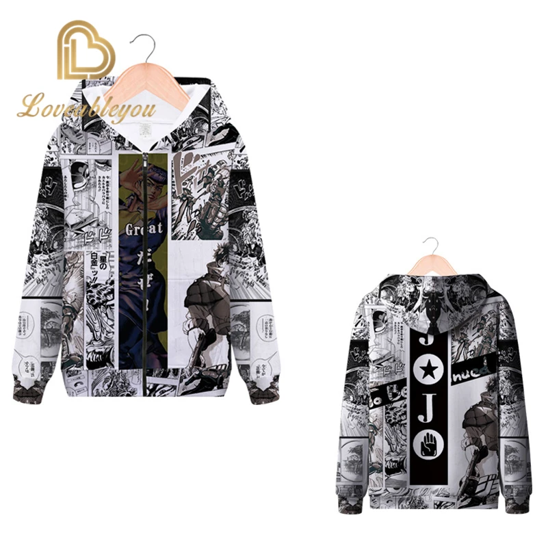 Zipper Hoodie Японское аниме Джоджо Bizzare Приключения Косплей толстовки кофты мужские уличная одежда на молнии шляпа куртки наряд топы - Цвет: Zipper Hoodie