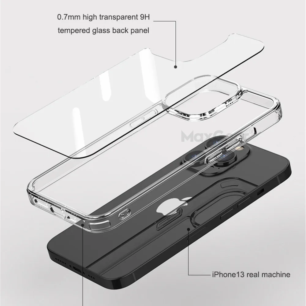 Luxury HD Tempered Glass Clear Case with Transparent Soft Frame and Hard Back Cover