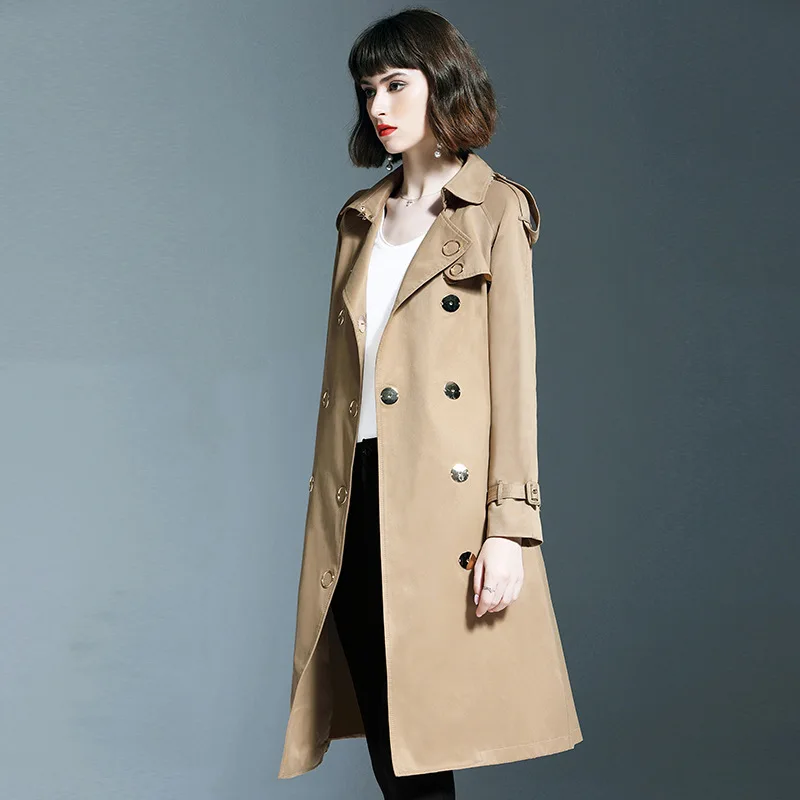 

BURDULLY 2019 Autumn New Women's Casual trench coat oversize Double Breasted Knee long section Outwear Slim fit Clothing